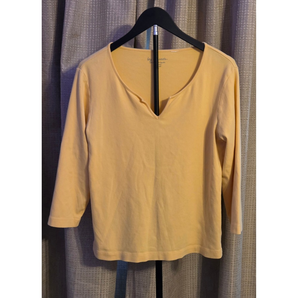 Chico's Long Sleeve V-Neck T-Shirt Women's Size 2 (L/12) Yellow